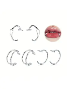 3 pairs Non-Piercing Fake Lip Jewelry Set - Clip-On Lip Cuffs, Faux Snake Bite Hoops & Double Hoop Rings | Stainless Vampire Fangs Accessories for &, Easy to Use Lip Piercing (No, Fit) for Parties Lip Clips