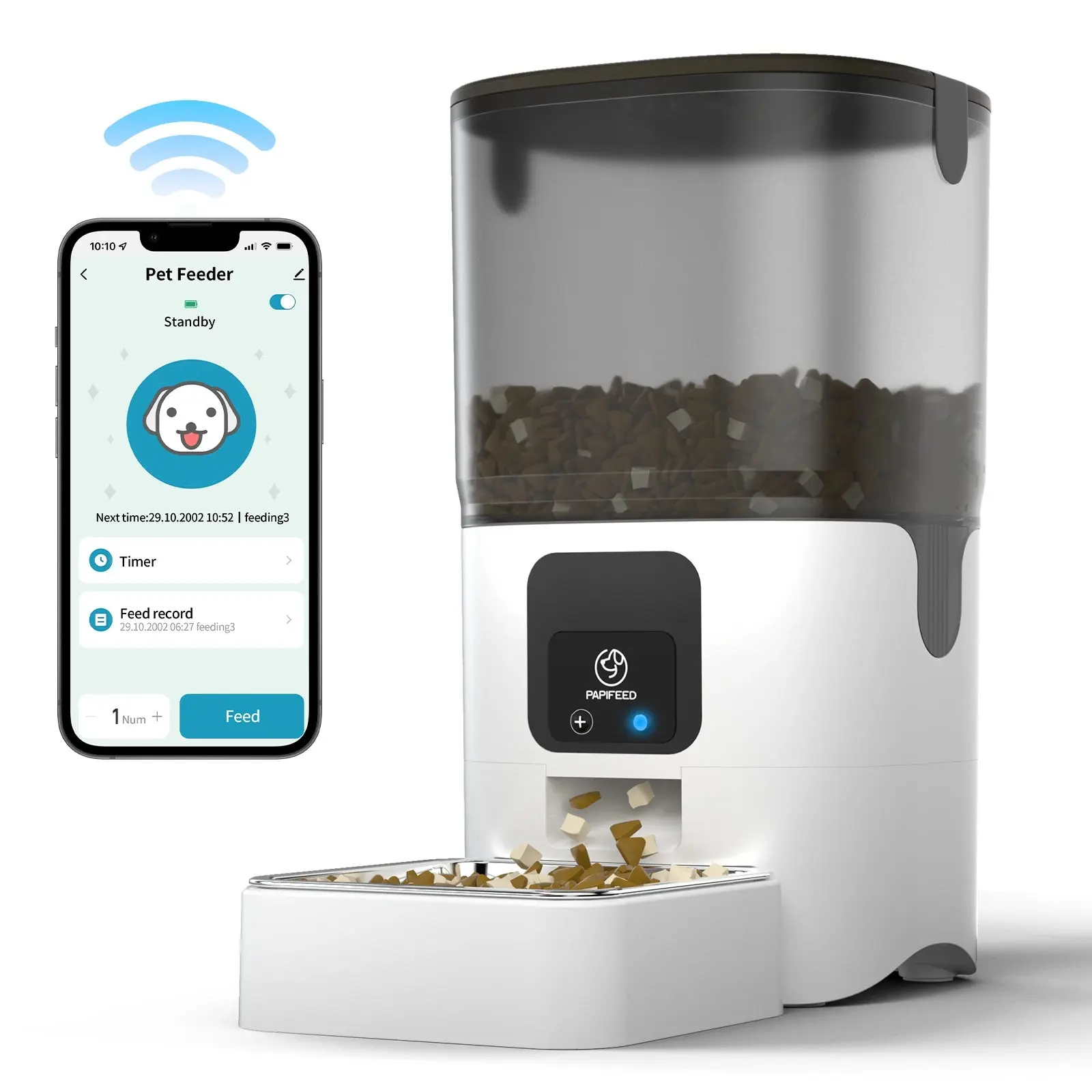 Smart Automatic Cat Feeder with WiFi App Control, Slow Feeding, Alexa Support, and Dual Power