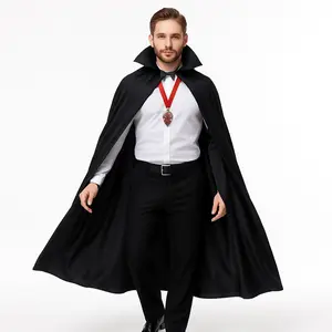 Adult Full Length Black Vampire Cape with High Collar