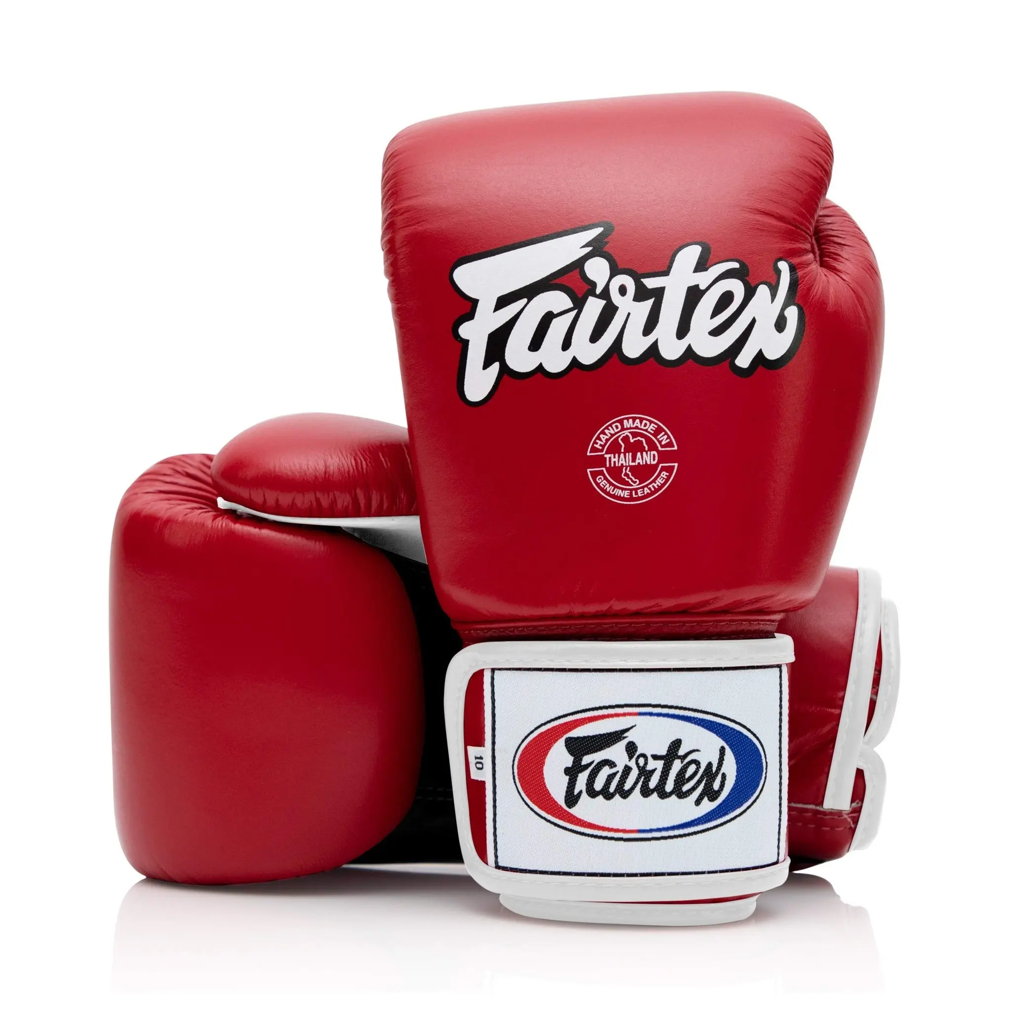 Fairtex BGV1 Premium Leather Muay Thai Boxing Gloves in Red-Black-White, High-Quality Gloves with a Contoured Fit & Velcro for Protection in Training, Top-Of-The-Line Choice
