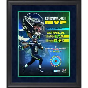 Kenneth Walker Seattle Seahawks Framed 13" x 16" Super Bowl LX Champions MVP Collage with a Piece of Game-Used Football and Facsimile Signature - Limited Edition of 500
