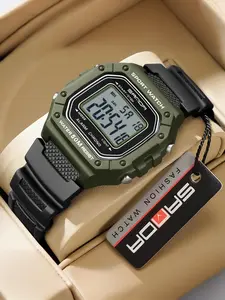 Men's Fashion Digital Watch, Casual Sporty Digital Watch with Luminous Dial & Alarm Mode, Waterproof Electronic Watch with Box, Water Resistant Watch