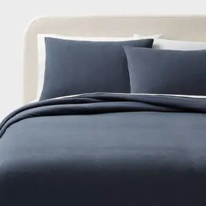 Full/Queen Jersey Duvet and Sham Set Dark Navy Blue - Threshold: Cotton Knitted Bedding, Zipper Closure