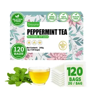 120-Count Organic Peppermint Tea Bags (2g Each) | 100% Natural Peppermint Leaves | Caffeine/Sugar/Gluten-Free Vegan Tea | Supports Digestion & Better Sleep | Individually Wrapped Eco-Friendly Bags