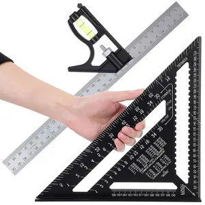 2- Framing Square 12 Inch and Combination Square Set,  Alloy Triangle Ruler Tool for Woodworking, Carpentry, and Layout(Black)