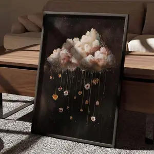 Vintage Flower & Cloud Pattern Unframed Painting, 1 Count Modern Wall Art Canvas Printing without Frame, Wall Decor for Home Living Room Bedroom Office, Ornaments