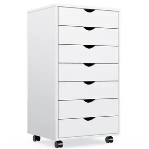 7 Drawer Chest, Dressers Storage Cabinets Wooden Dresser Mobile Cabinet with Wheels Room Organizer, Small Drawers Wood Organization Furniture for Office, Home, Black Wood Modern