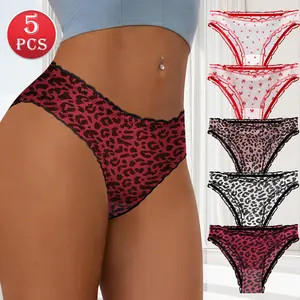 QUASTI Women's Mid-Waist Printed Lace Mesh Panties - Polyester Fabric, Sheer Translucent Soft Skin-Friendly Fit, Lightweight Sexy Style, Summer Daily Wear Comfortable Lingerie, S-XXL