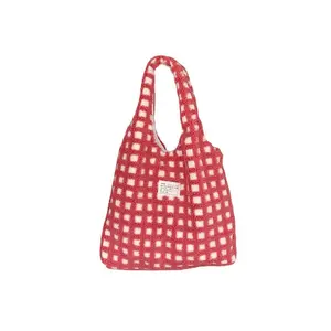Large Capacity Waffle Flannel Tote Bag Minimalist Student Commute Style outdoorfun