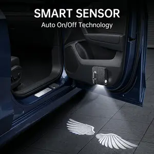 Car Door Projector Lights, Wireless LED Welcome Light, Auto On/Off Sensor Courtesy Lamp, Easy Install Stick-On Car Door Light, Universal Fit Interior Accessories (1 Pair)