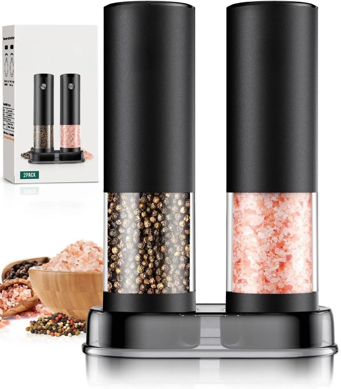 [New Deal] - Electric Salt and Pepper Grinder Set Automatic Battery Pepper Mill Shakers Adjustable Coarseness Upgraded Larger Capacity with Led Home and Kitchen Appliances for New House Warming Gifts