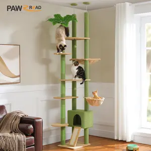 Cactus Cat Tree Floor to Ceiling Cat Tower Adjustable Height with Cat Condo