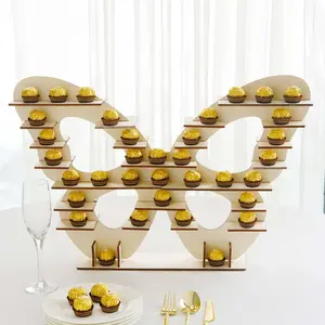7-Tier Wooden Dessert Display Stand 25" Butterfly Shaped Design Natural - Double Sided Cupcake Holder Shelf Rack