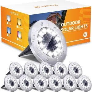 Solar Outdoor Lights 12 Pack, Bright 12 LEDs Solar Ground Lights , Flat Landscape Lighting Solar  for Yard Walkway Pathway Garden Driveway (White)