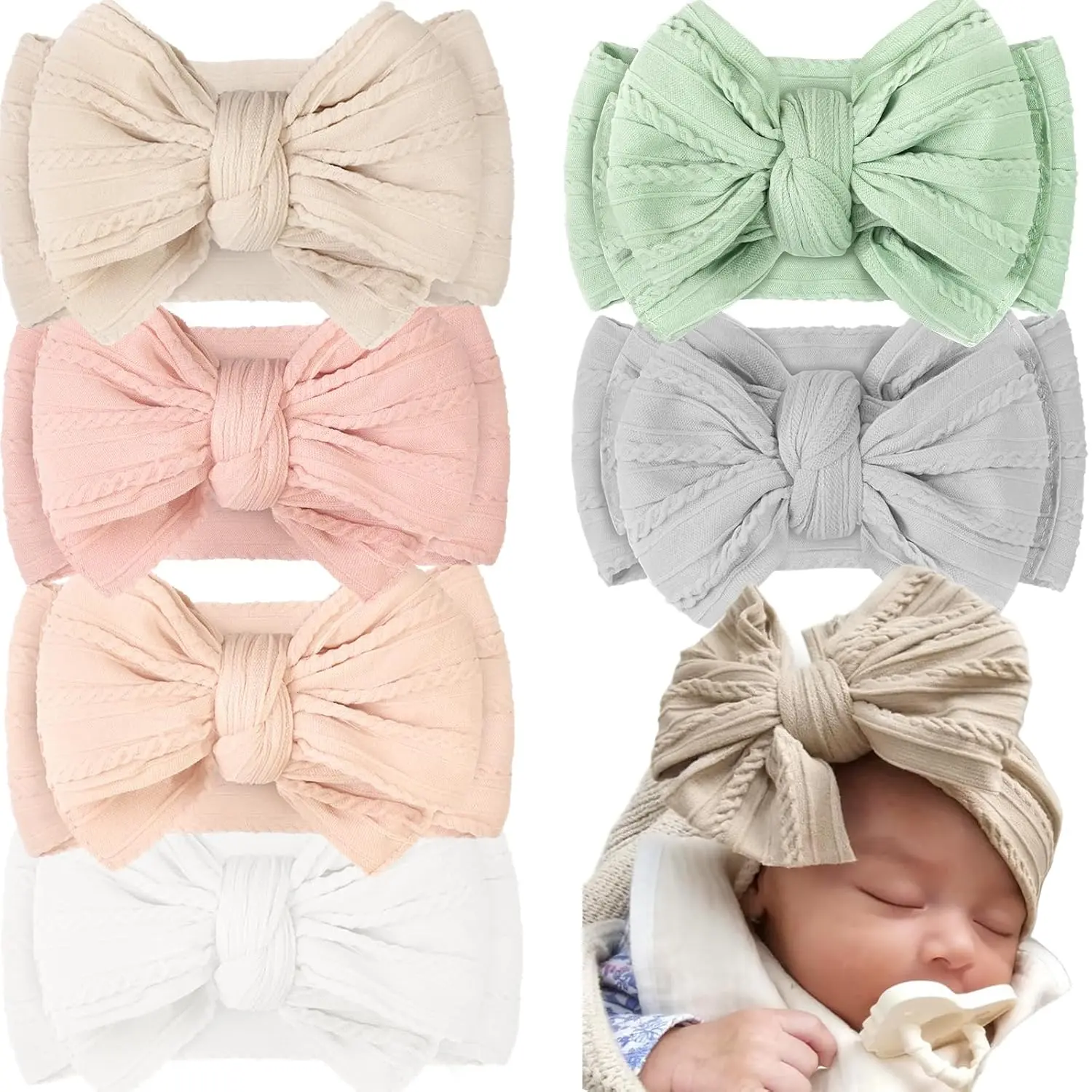 6 count  Bows Headbands Nylon Hairbands  Girl Bows Hair Accessories for    Essentials (Nature Color Series)