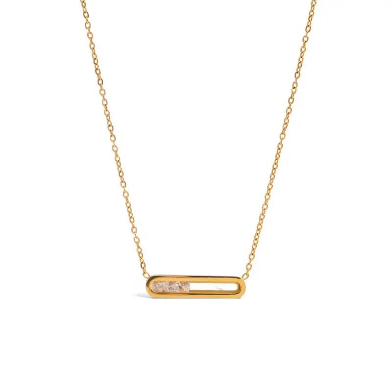 Dainty Gold Crystal Bar Necklace | 18K Gold Waterproof Stainless Steel | Women’s Jewelry