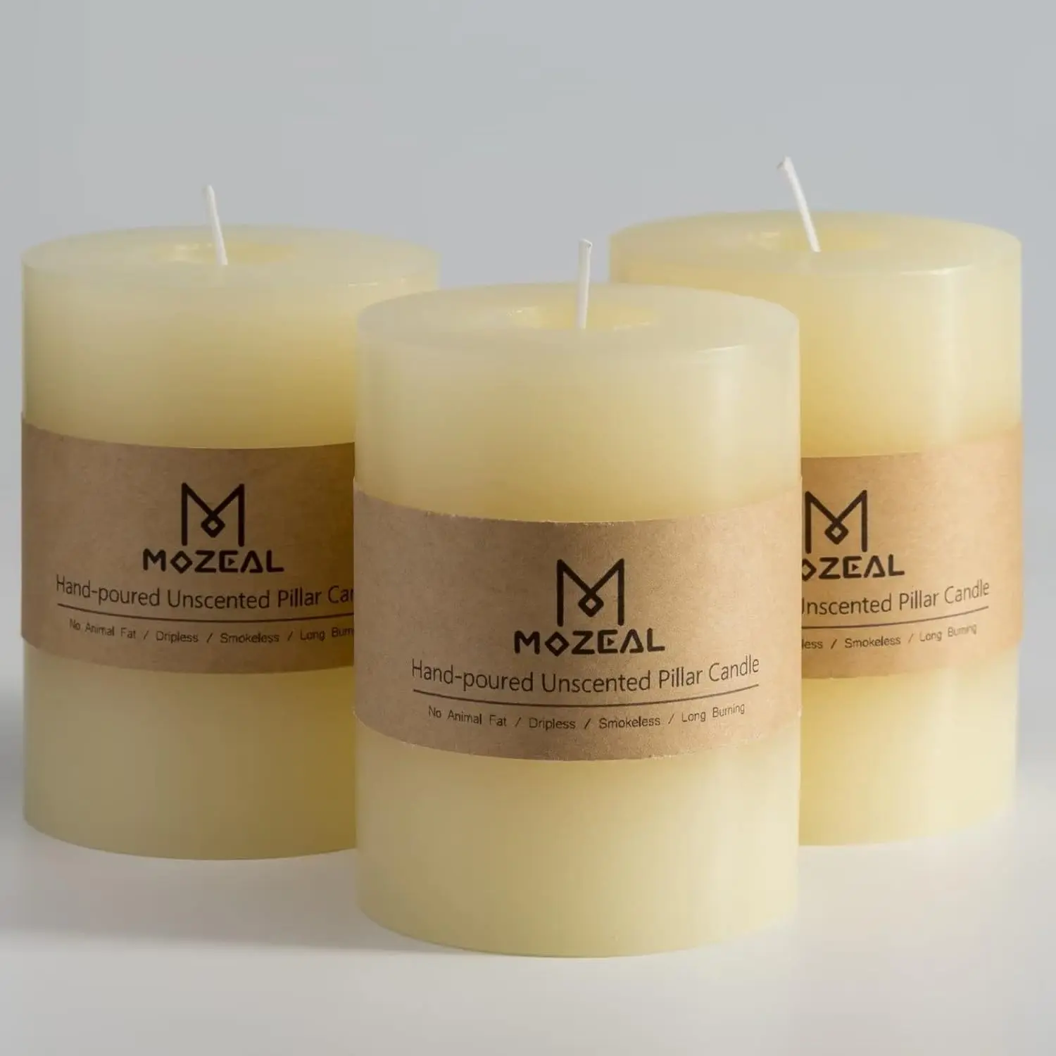 Ivory 3"x4" Hand-Poured Unscented Dripless Pillar Household Candle Set of 3, Long Clean Burning (Approx 72 Hours Burn Time), Rustic Country Style for Wedding, Home Decoration, 3" X 4", Cylindrical