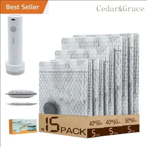 Cordless Travel Vacuum Bag Set - 15 Pack Vacuum Storage Bags with Electric Pump, Space Saver Bags Compression