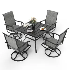Pamapic 5 Pieces Patio Table and Chair Set, Patio Dining Set for Garden Backyard Poolside Deck,Outdoor Dining Sets with 4 Textilene Swivel Chairs,Charcoal Grey