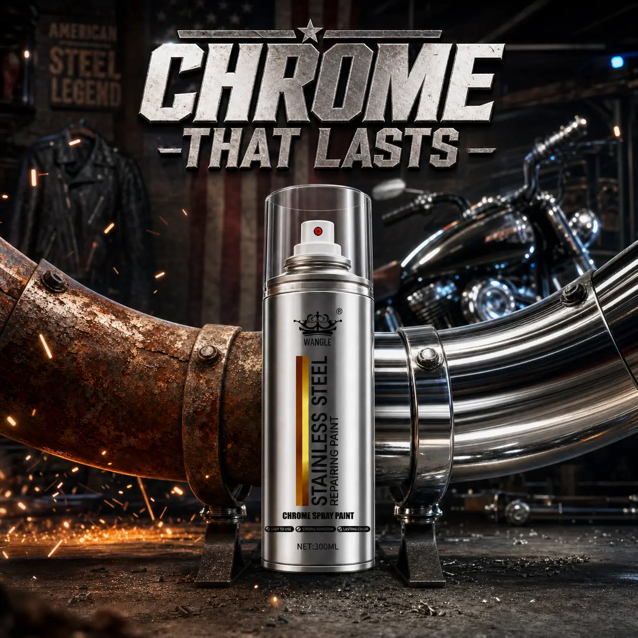 Car Chrome & Stainless Steel Restorer Spray - 300ml Instant Fix, Quick Metal Revive, Rust Spot Removal, Rust Protection, Anti-Corrosion Shield for Cars/Motorcycles Bumpers, Grilles, Exhaust