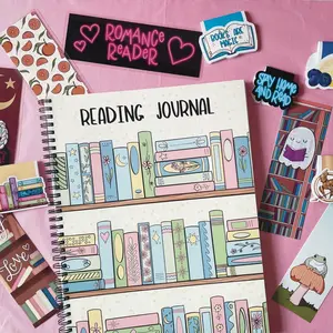Reading journal grab bag, includes a Yellow book review journal with 50 review pages, 5 mystery traditional bookmarks and a pad of post it notes