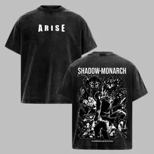 Solo Leveling Shadow Monarch Oversized T-Shirt – Vintage Washed Anime Graphic Tee, Dark Fantasy Streetwear, Heavy Cotton Oversized Shirt, Unisex Casual Top, Gift for Solo Leveling Fans