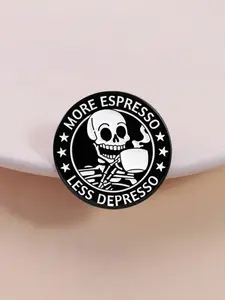 Funny Coffee Humor Badge, Clip, Skull Drinking Coffee Design, Inspirational Quote Pin, Perfect for Coffee Lovers Daily Wear & Mood Decoration