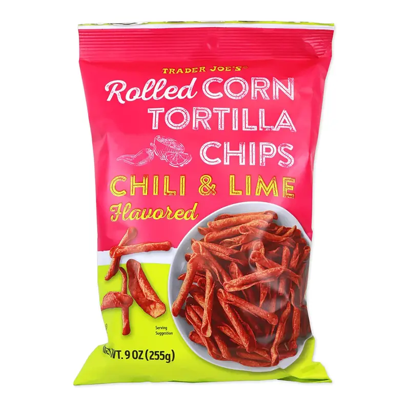Trader Joe's Chili and Lime Flavored Rolled Corn Tortilla Chips, Snacks, 9 oz. Crunchy Crispy