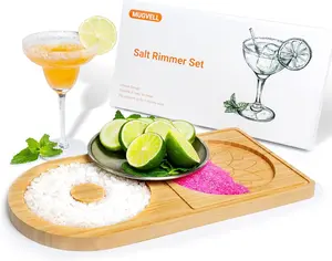 Margarita Salt Rimmer Set – Cocktail Sugar & Salt Rimmer, Bamboo Glass Rimmer Tray for Bartender, Party Bar Tool for Margaritas & Drinks (Up to 5.1" Glass Rim)