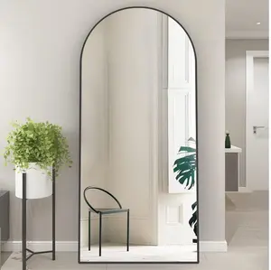 65.2"x24" Arched Full Length Mirror Aluminum Alloy Frame Floor Mirror, Black