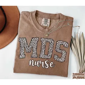 MDS Nurse Comfort Colors® Leopard Shirt, Gift For Minimum Data Set Nurse, RN Shirt, MDS Coordinator Gift, Nursing School Grad, Nurse Shirt Top Womenswear Fit Fabric