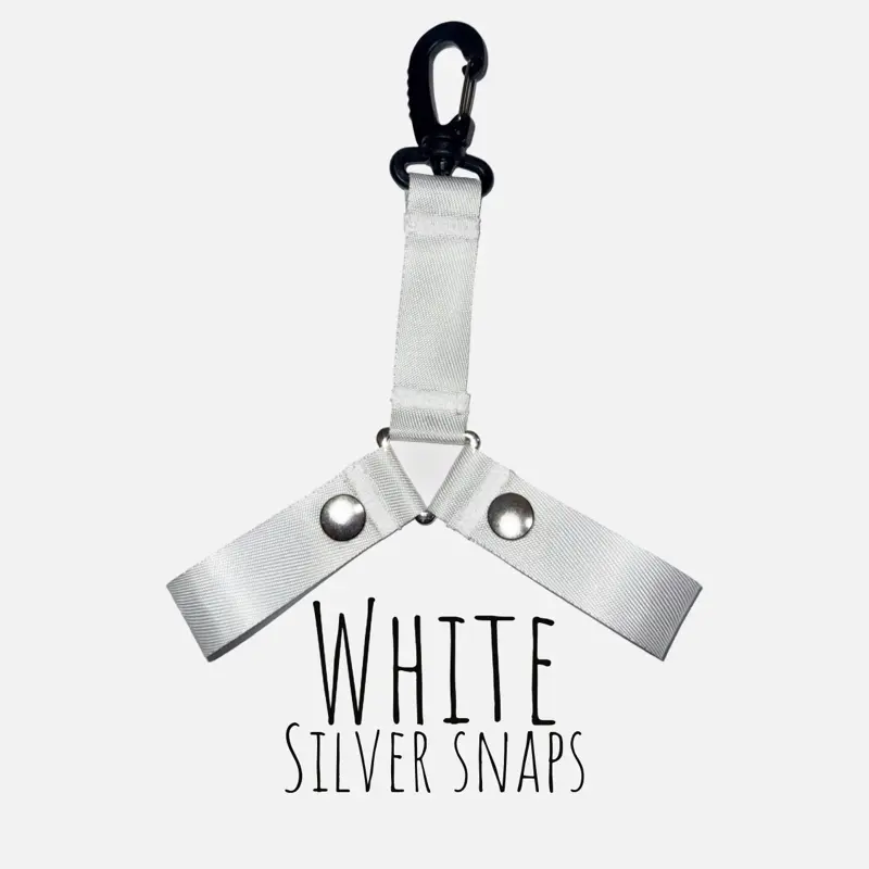 SINGLE WHITE Cheer Thangz Pom Holder Backpack Strap - WHITE with silver snaps - Ideal for Games & Competitions