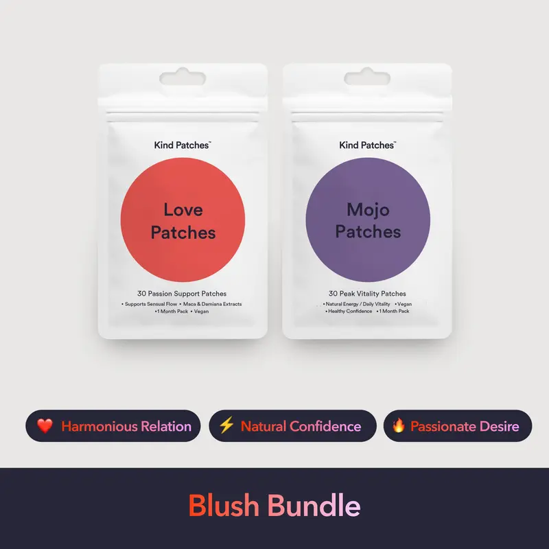 Kind Patches Blush Bundle: 30 Love Patches + 30 Mojo Patches, Sensual Flow Support, Natural/Daily Vitality Support, Health Confidence, Natural Ingredient, Vegan