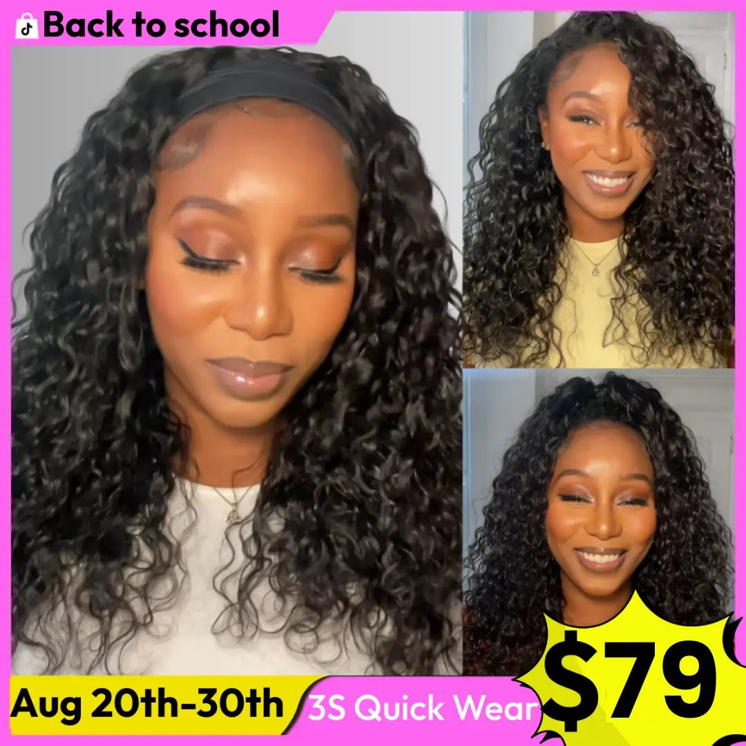 [Pre-Zipped]UNice Detachable Headband Water Wave Wig 2-In-1 Switch Half Wig 3S Quick Wear Cooling Breathable Headband Wig with Drawstring and Velcro Summer Wig SummerArrvials #SoHoChic #TikTokShopBackToSchool