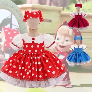 2025 Masha and The Bear Licensed Girls' Dress |           Puff Sleeve Role-Play Gown for Parties & Stage ​