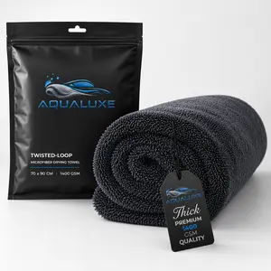 AQUALUXE Microfiber Car Drying Towel 1400GSM Double-Sided Twisted Loop Ultra Absorbent Car Wash Cleaning Cloth Soft Scratch Proof / Lint Washing Towel - 90/70cm