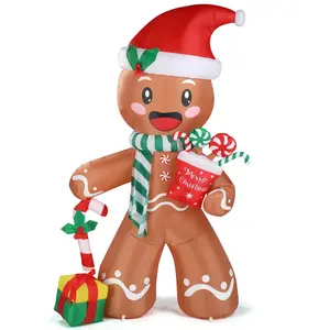 7.9FT Christmas Inflatables Gingerbread Man LED Lights Christmas Outdoor Decor Holiday Party Front Yard Lawn Garden Decor