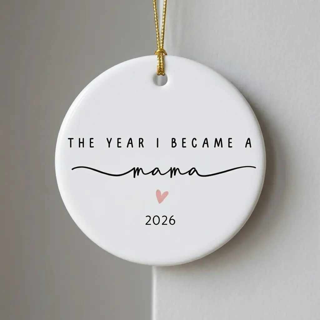 Personalized The Year I Became a Mama Ceramic Ornament, First Time Mom Christmas Ornament, Custom Heart Keepsake Gift for New Mommy, Baby Announcement Ornament