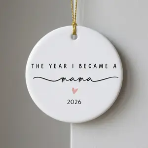 Personalized The Year I Became a Mama Ceramic Ornament, First Time Mom Christmas Ornament, Custom Heart Keepsake Gift for New Mommy, Baby Announcement Ornament