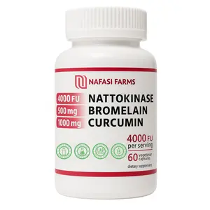 Nafasi Farms Nattokinase Complex 4000 FU 500 mg Bromelain 1000 mg Curcumin Liver Cardiovascular Support Antioxidant Detox Formula 60 Veggie Capsules
