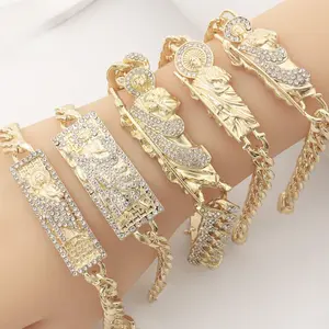 San Judas Bracelet Mens Cuban Link 14k Gold Plated