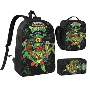 17 Inch Teenage Mutant Ninja Turtles 3-Piece Backpack Set, Waterproof Lightweight Travel Daypack with Lunch Box & Pencil Case for Teens Daily Use