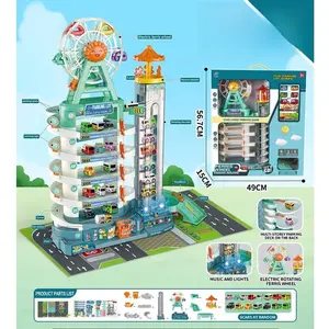 Kids Electric Car  with Dino Adventure Track 6 Levels Space Race Car,Luxurious Car park building set, Puzzles Educational Gift for Boys Girls, children's , cars  set, rc toy, Kid-Activated Transportation Center Playset