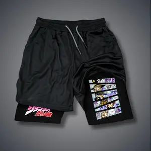 JOJO 80s 90s Double-Layer Sports Shorts Graphic Shorts Black Camo Streetwear Shorts Men Outfits Men Vacation Outfits Shorts