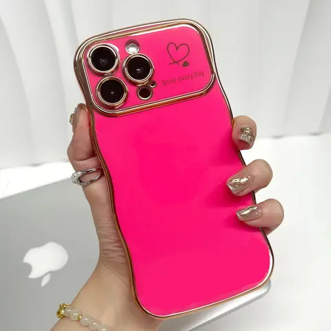 Durable Silicone Wavy Phone Case with Love Heart Raised Camera Protection, Wireless-Ready Smartphone Casing for Handheld Cellphone Devices