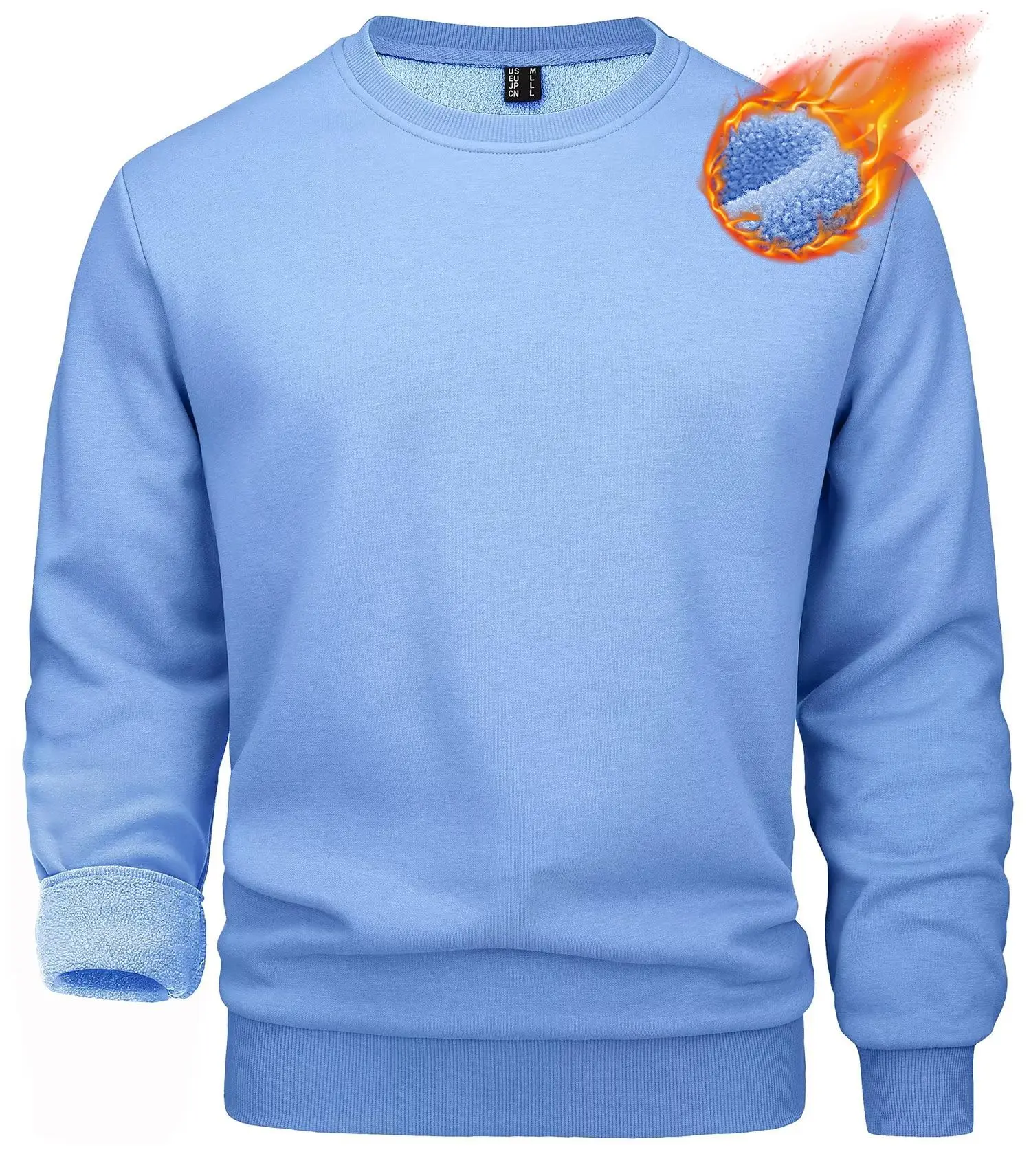 Men's Crewneck Fleece Sweatshirt, Long Sleeve Casual Warm Pullover, Suitable for Fitness for Everyone, Hiking - Light Outdoor Sports Tops