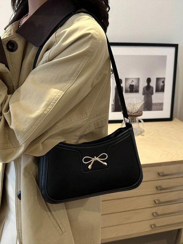 Women's Cute Half-Moon Bow Cherry Shoulder Bag, Fashion Casual Style, Plain Design, Suitable for All Seasons, Elegant Look, Half Moon Purse