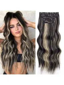 Four piece invisible clip Seamless Clip In - synthetic hair extension thick natural hair clip safety clip long wavy female secret hair clip