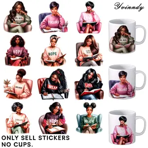 UV DTF Transfer Sheets, Mark Cup Wraps, 12 Pieces Black Women Patterns Random Designs UV DTF Transfer Paper Waterproof And Scratch Resistant Transfer Paper, Waterproof Durable Sticker, Suitable For Cups, Bottles, Computer DIY Sticker