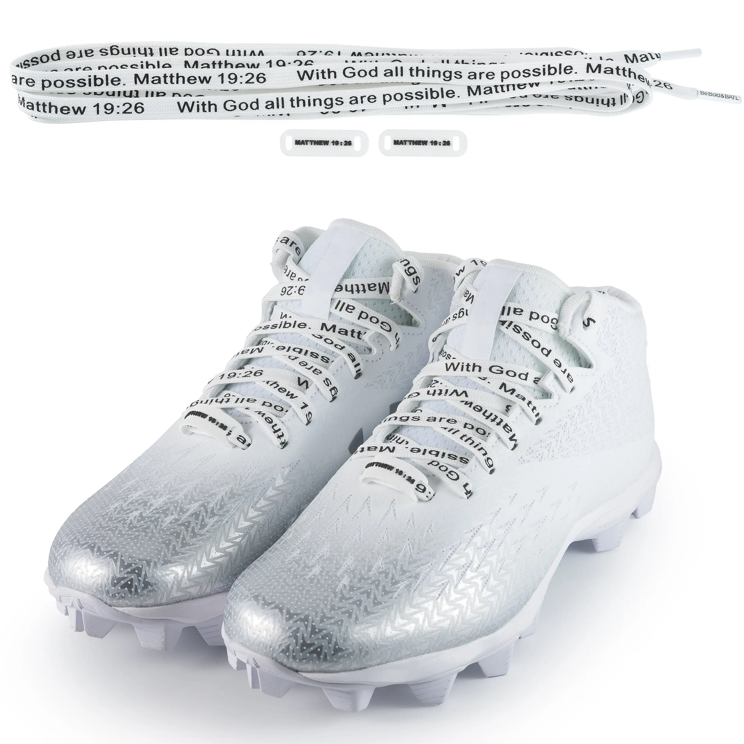 FAITH LACE - Matthew19:26 - White Faith Inspired Scripture Shoelaces - BATL Laces for Shoes (120cm/47” for 5-6 Eyelets)